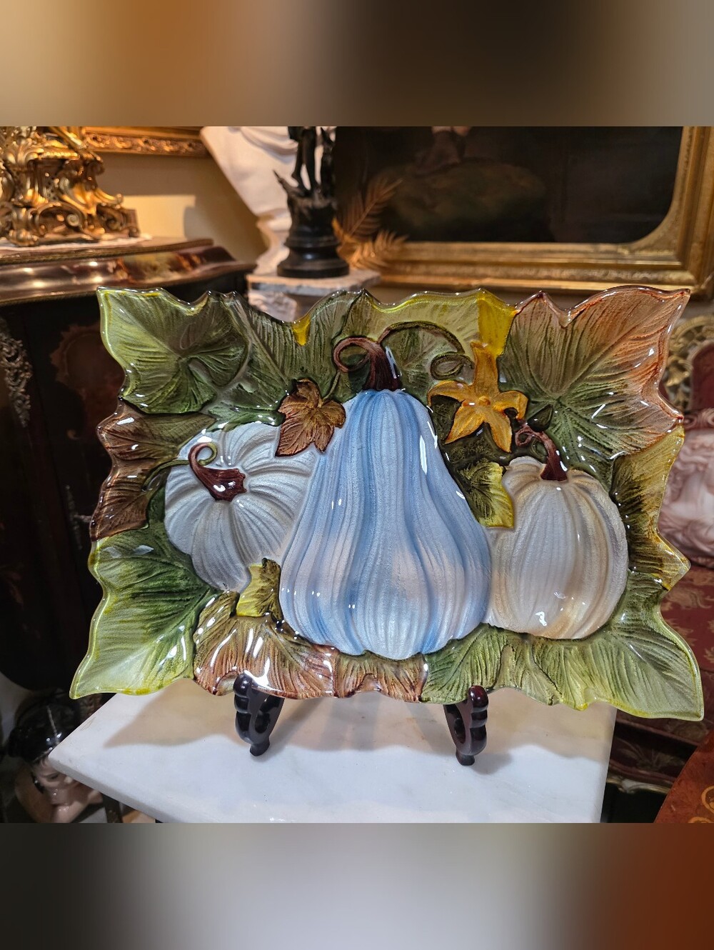 Large Vintage Murano Style Art Glass Pumpkin Harvest Platter – 16.5"inch